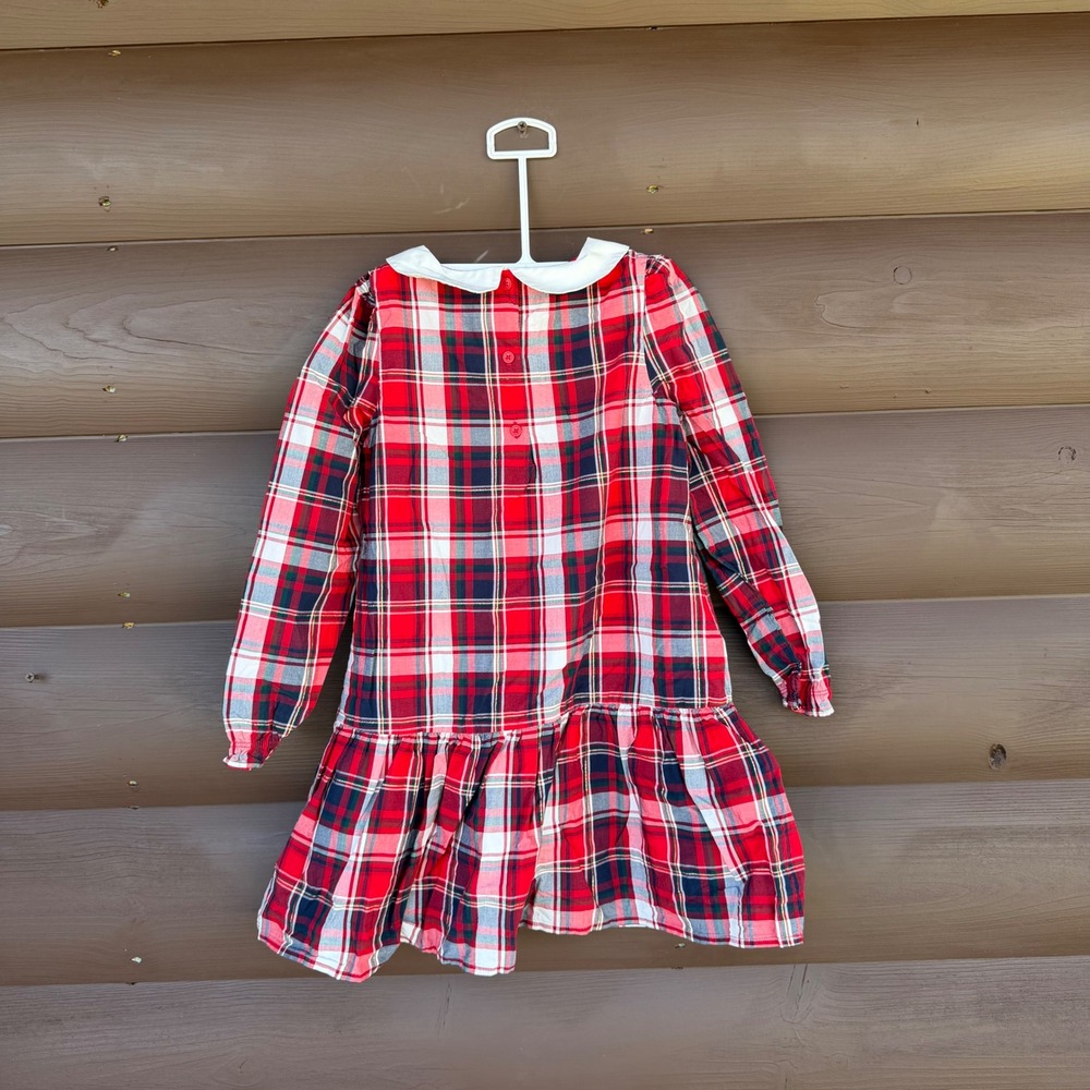 Janie and Jack Plaid Dress Kids Size 6 Red Holiday Peter Pan Collar Bows - Picture 4 of 6